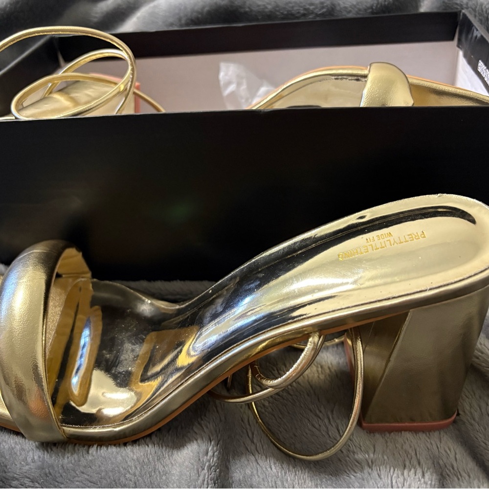 PrettyLittleThing Metallic Gold Block Heels